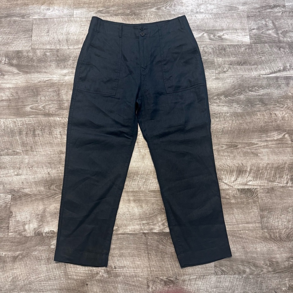 Lauren Ralph Lauren Black Label 100% Linen Navy Blue Pants Flat Front Womens 8
